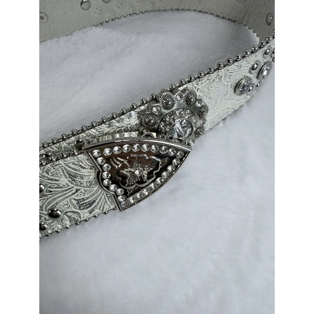 Blazin Roxx White Leather Concho Rhinestone Cowgirl Western Rodeo Belt XL